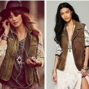 Free People 1970 Follow Your Heart Utility Jacket  Print Sleeves Medium